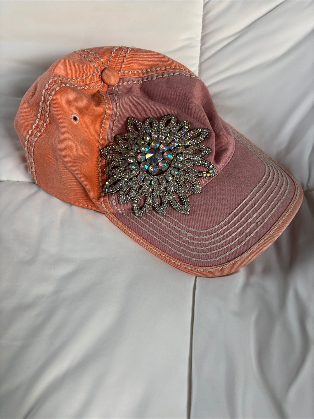 Olive & Pique Embellished Two-Tone Pink/Orange Baseball Cap